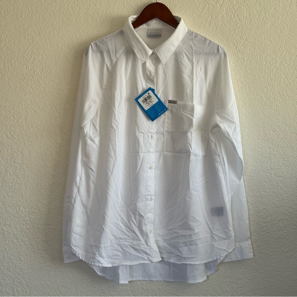 Columbia White Women's Anytime Lite Casual Button Down Shirt NWT XL